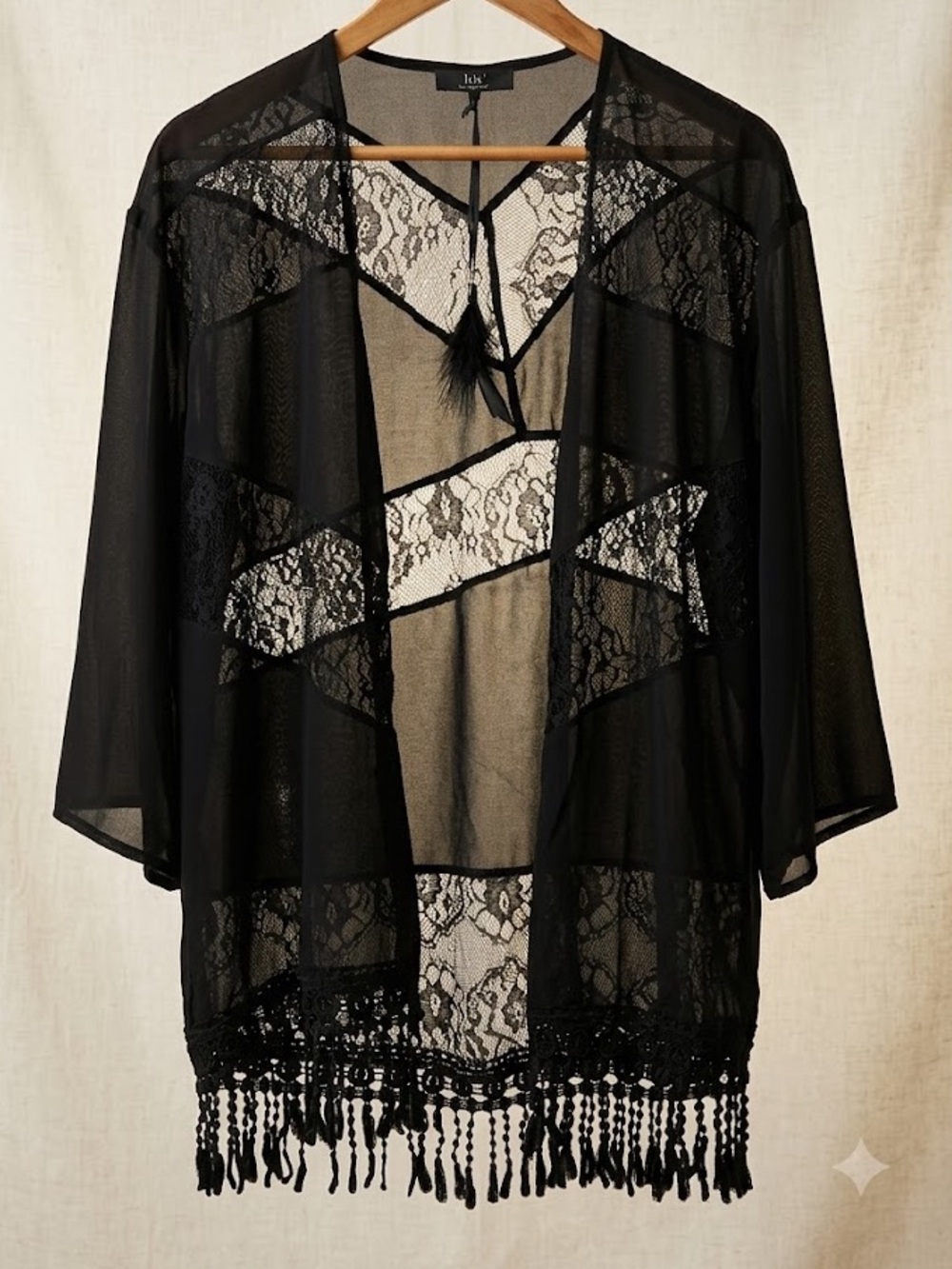 Iris Los Angeles Black Lace  chiffon Sheer Kimono Medium NWT